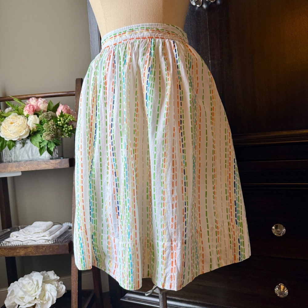 Striped Cotton Skirt A Line Gathered Waist Multicolor Size 16 Cottagecore Summer